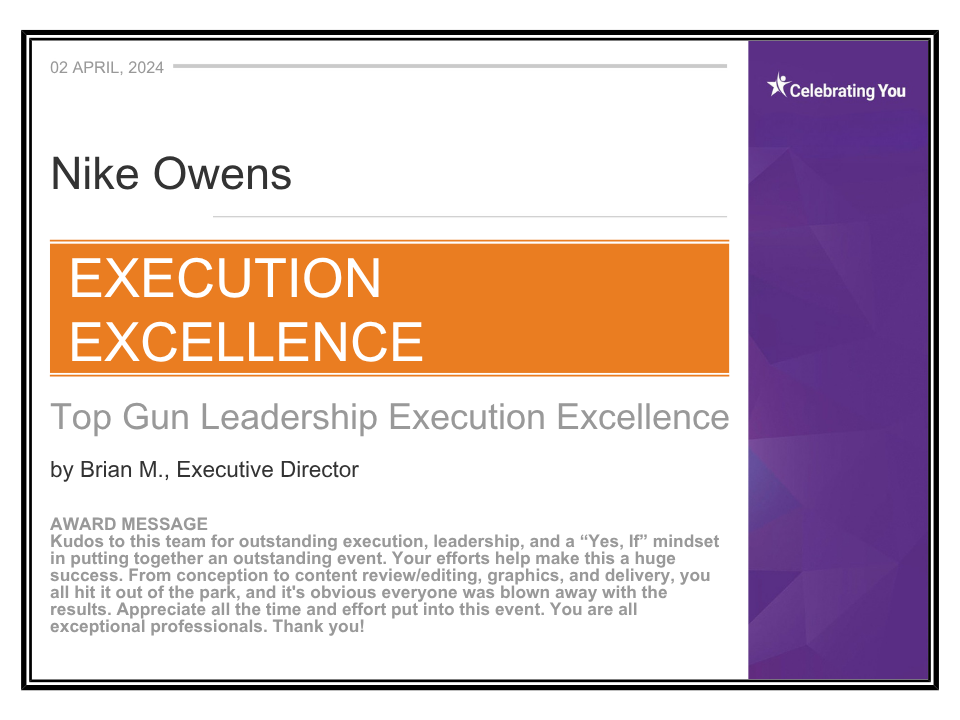 Top Gun Sales Leadership Execution Excellence award