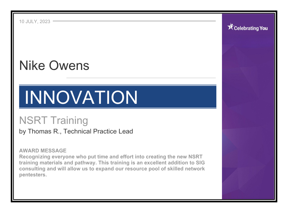 Technical Training Development award